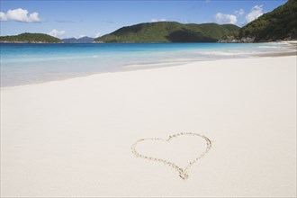 USA, United States Virgin Islands, St. John, Cinnamon Bay, Pair of yellow flip flops on sandy beach
