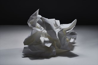 Studio shot of white crumpled paper
