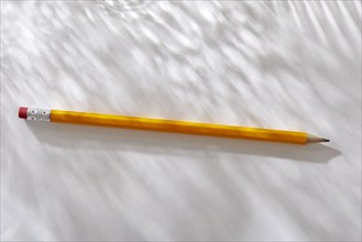 Overhead view of pencil on white background