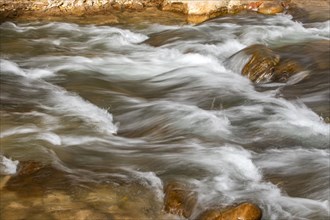 Close-up of water flowing on rocks, long exposure