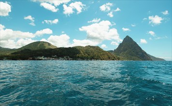 Turquoise water and green hills, , West Indies, St Lucia