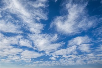 White puffy clouds against blue sky, Hailey, Idaho, USA