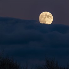 Full moon rising over clouds, Bellevue, Idaho, USA