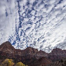 Textural clouds over rock formations in Zion National Park, , Utah, USA