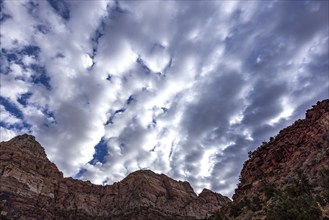 Textural clouds over rock formations in Zion National Park, , Utah, USA