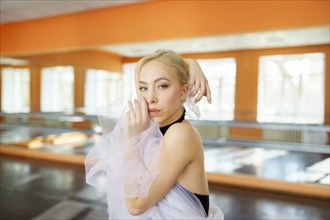 Portrait of ballerina in ballet studio, Omsk, , Russia