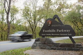 USA, Tennessee, Walland, Foothills Parkway welcome sign, Walland, Tennessee, USA