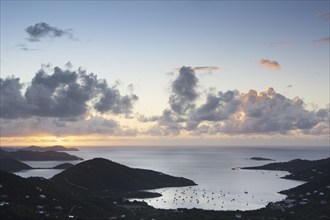 USA, USVI, St. John, Clouds over Coral Bay at sunrise, St. John, United States Virgin Islands, USA