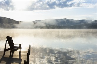 Boat dock at sunrise, Lake Placid, New York, USA, Lake Placid, New York, USA