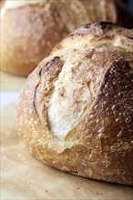 Close-up of sourdough bread on parchment paper, New York, New York, USA