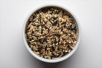 Overhead view of basmati Rice in bowl, New York, New York, USA