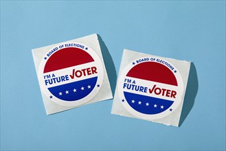 Future voter sticker on blue background, New York, New York, USA