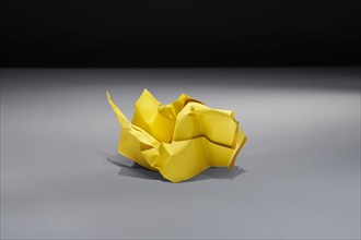 Studio shot of yellow crumpled paper, Austin, Texas, USA