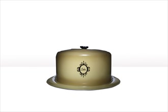 Studio shot of old fashioned cake plate and cover, Austin, Texas, USA