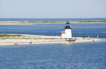 USA, Massachusetts, Nantucket, People near Brant Point Lighthouse, Nantucket, Massachusetts, USA