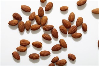 USA, New York State, New York City, Whole almonds on white background, New York City, New York, USA