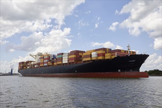 Cargo ship with containers at dock, Savannah, Georgia, USA