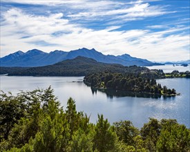 Mountain lakes and forest on sunny day, Bariloche, , Argentina