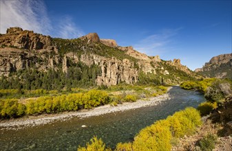 Traful River and rock formations on Estancia Arroyo Verde, Estancia Arroyo Verde, Nequen Province,