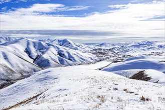 Croy Canyon covered with snow on sunny day, Hailey, Idaho, USA