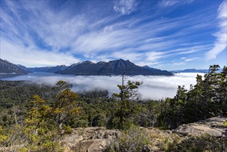 Low clouds covering mountain lakes , Bariloche, , Argentina