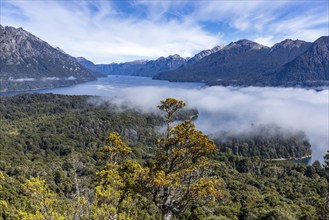 Low clouds covering mountain lakes , Bariloche, , Argentina