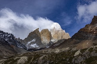 Argentina, Santa Cruz, El Chalten, North side of Fitz Roy massif in clouds, El Chalten, Santa Cruz,