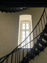 USA, North Carolina, Nags Head, Window and staircase in Bodie Island Lighthouse, Nags Head, North