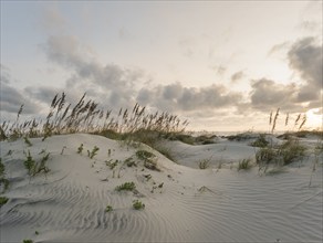 USA, North Carolina, Nags Head, Sunrise above sandy beach and sea, Nags Head, North Carolina, USA