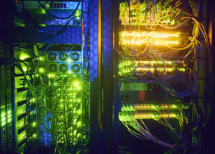 Close-up of hard drives and cables in data center
St, George, Utah, USA