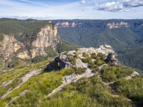 Rocky mountains with waterfall in distance
Blackheath, New South Wales, Australia