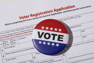 Voter registration application with Vote button
USA