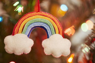 Hand made rainbow and clouds Christmas ornament
New York City, NY USA