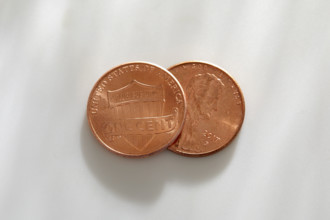 Two pennies on white background
New York City, New York State, USA