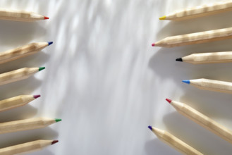 Colorful pencils on white background
New York City, New York State, USA