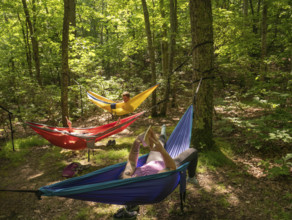 People relaxing in hammocks in forest
Blacksburg, Virginia, USA