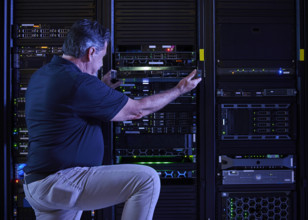 Man working in data center