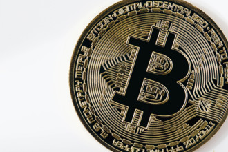Studio shot of Bitcoin on white background