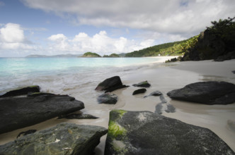 USA, United States Virgin Islands, St. John, Empty beach and calm Trunk Bay
