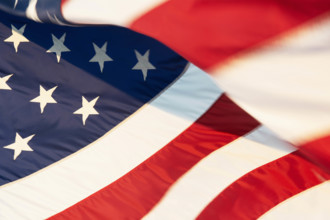 Close-up of American flag in wind