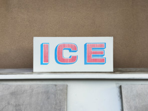 Close-up of ice machine outside convenience store