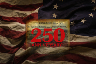 250th anniversary celebration of Declaration of Independence with flag