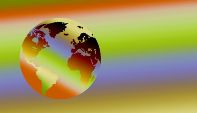 Colorful globe floating against multi-colored background