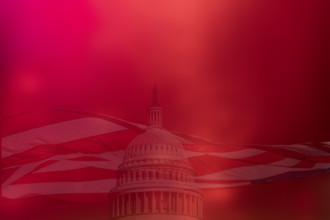 United States Capital building and American flag in red