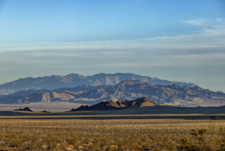USA, California, Baker, Desert landscape with rocky mountain