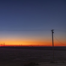 USA, California, Kettleman City, Telephone pole in field at sunrise