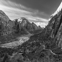 USA, Utah, Zion National Park, Hiking path to Angels Landing, black and white