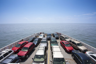 Rows of cars on ferry boat. , New Jersey, USA.