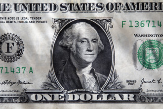 Close-up of one US Dollar bill. New York City, New York State, USA.