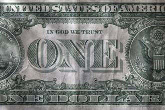 Close-up of one US Dollar bill. New York City, New York State, USA.